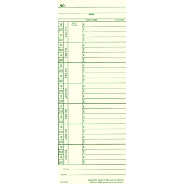 TCW1000 Weekly / Bi-Weekly Time Card